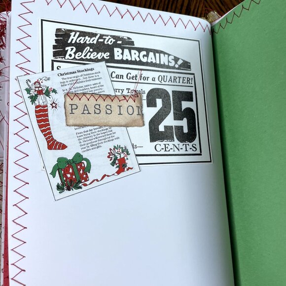 Christmas Junk Journal  With Charm u Washi  Fabric Wrap Tons Ephemera Handmade 5 - Picture 13 of 16